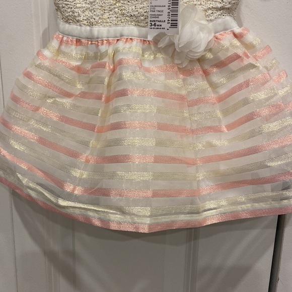 The Children’s Place Off-White, Pink & Gold Spring Dress with Diaper Cover - Picture 3 of 8